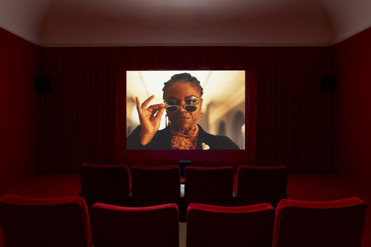 Installation view, Sophia Al-Maria, Not My Bag, Henry Art Gallery, University of Washington, Seattle. 2023. Photo: Jueqian Fang.