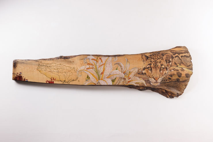 楊茂林, 花落春未盡．雲豹與百合M2002,2020 Yang Mao-Lin,The Lasting Spring, Clouded Leopard and Lily M2002, 2020