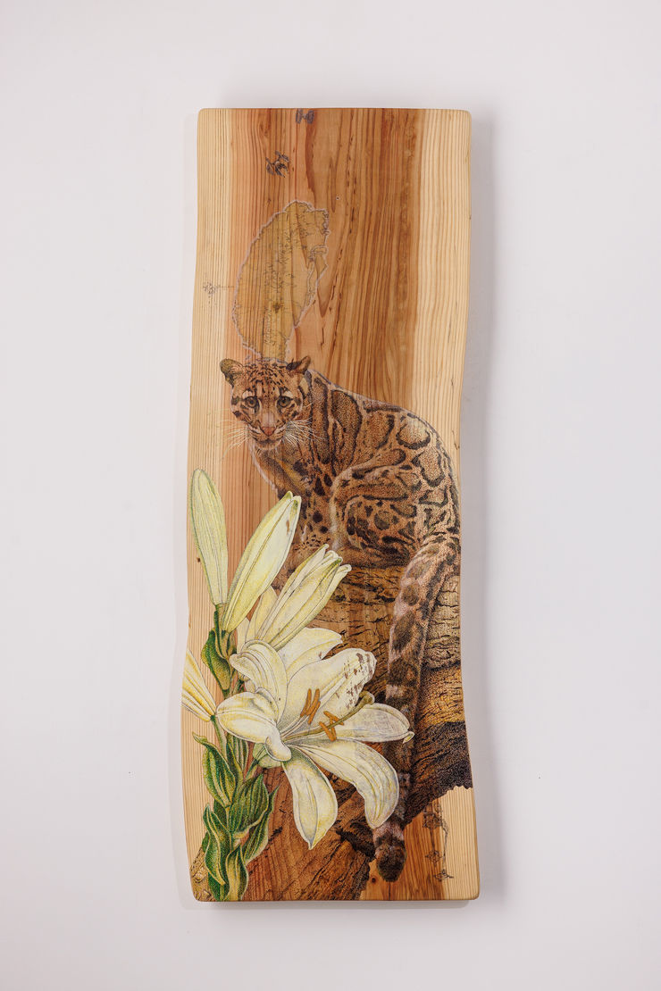 楊茂林, 花落春未盡．雲豹與百合M2203,2021 Yang Mao-Lin,The Lasting Spring, Clouded Leopard and Lily M2203, 2021