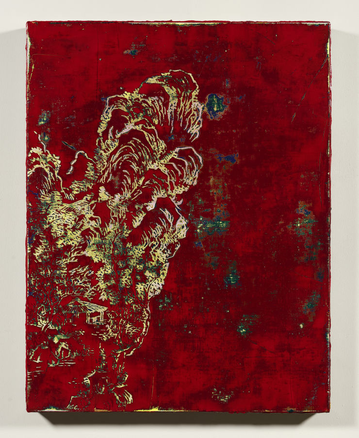 蘇孟鴻, 漆山水習作（紅底）, 2021