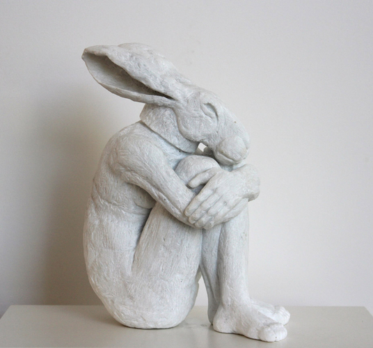 Sophie Ryder Girl with Knees Up Marble Sculpture