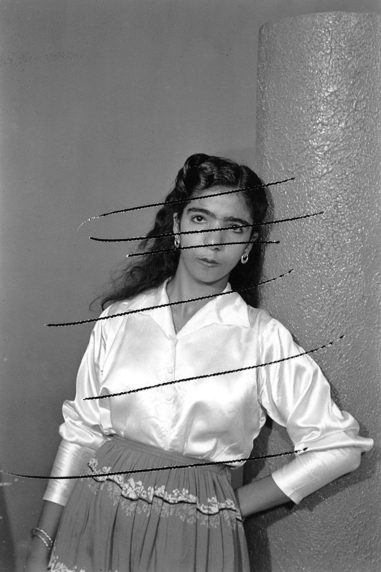 Damaged Negatives: Scratched Portrait of Mrs. Baqari's Friend. Studio Shehrazade
