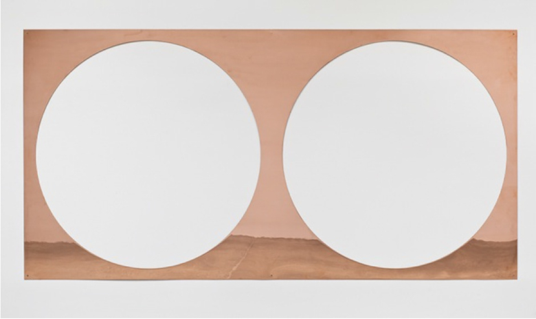 Copper Remnant (Table: designed by unknown, date unknown; Galerie Rodolphe Janssen, Brussels, Belgium, September 6th, 2011; 16mm (14 gauge) copper plate, 1 ¼ inch yellow zinc coarse screws), MDF Armature (Table: designed by unknown, date unknown; Galerie