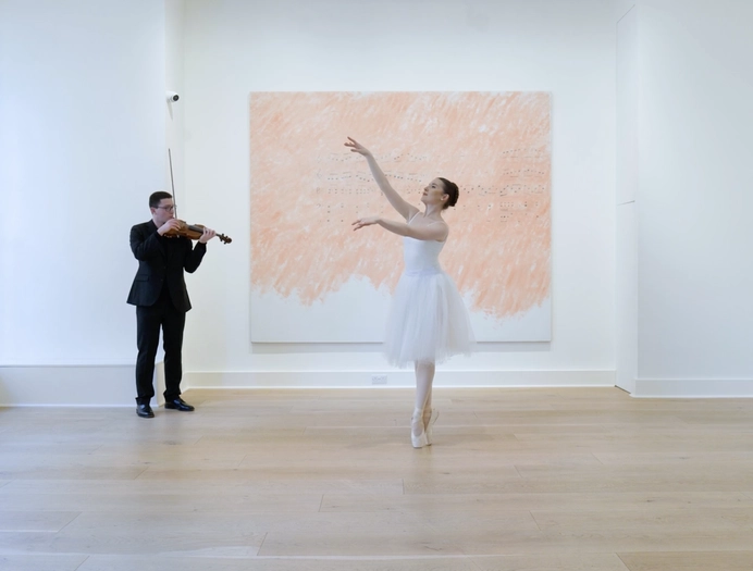 Jannis Kounellis' Da inventare sul posto (1972) interpreted by Hugo Max (violin) and Kate Hester (dance),