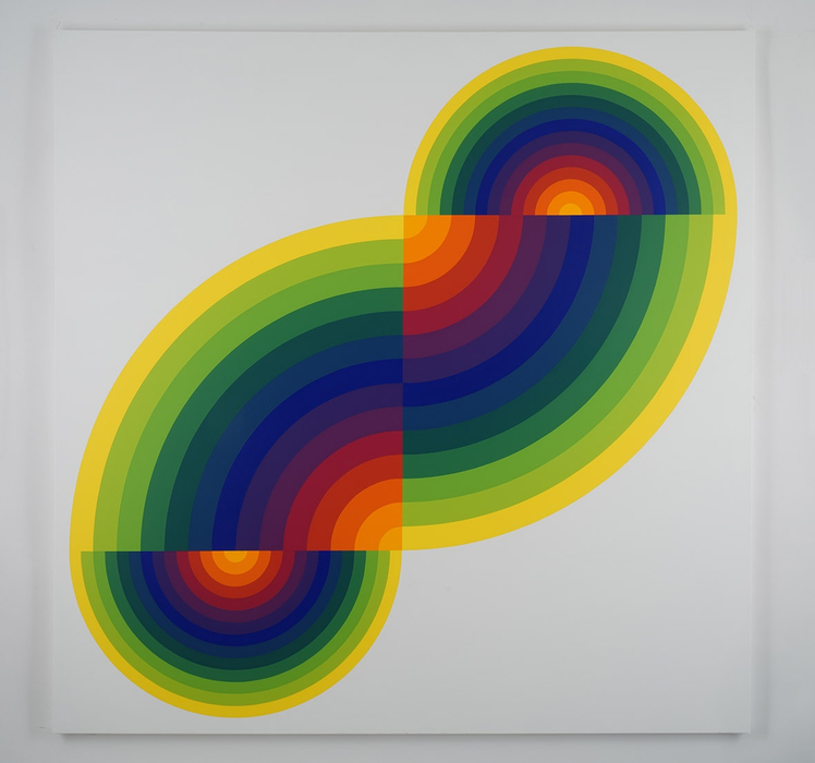 Julio Le Parc Fractionné double deux serie 14E nº 1, 2020 tinta acrílica sobre tela 200 x 200 x 3 cm