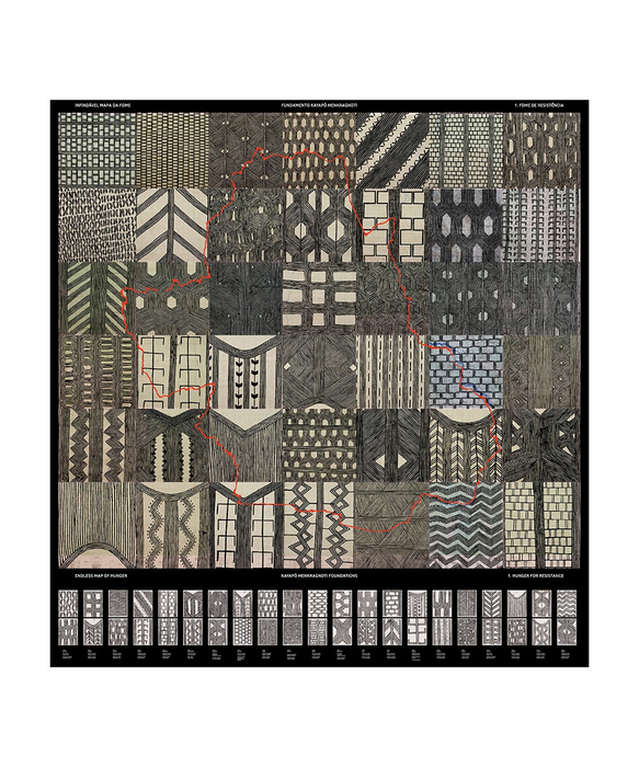 Jonathas de Andrade Fome de Resistência - Fundamento Kayapó Menkragnoti (série Infindável Mapa da Fome) 2019 42 pinturas em acrílico sobre mapa do exército ed 3/3 438 x 405,5 x 3 cm