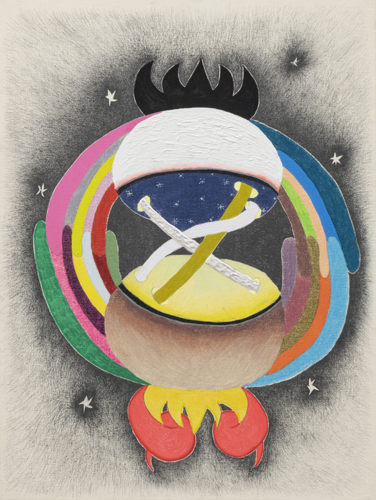 Thiago Barbalho Rumi e Shams, 2022 colored pencils, graphite, ballpoint pen, oil paint, acrylic paint and permanent marker on canvas...