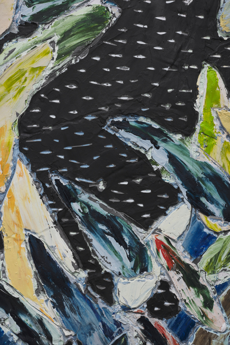 Manoela Medeiros Plantas no céu escuro, 2024 tinta acrílica, massa acrílica, pigmento mineral e escavação sobre tela 120 x 100 x 5 cm