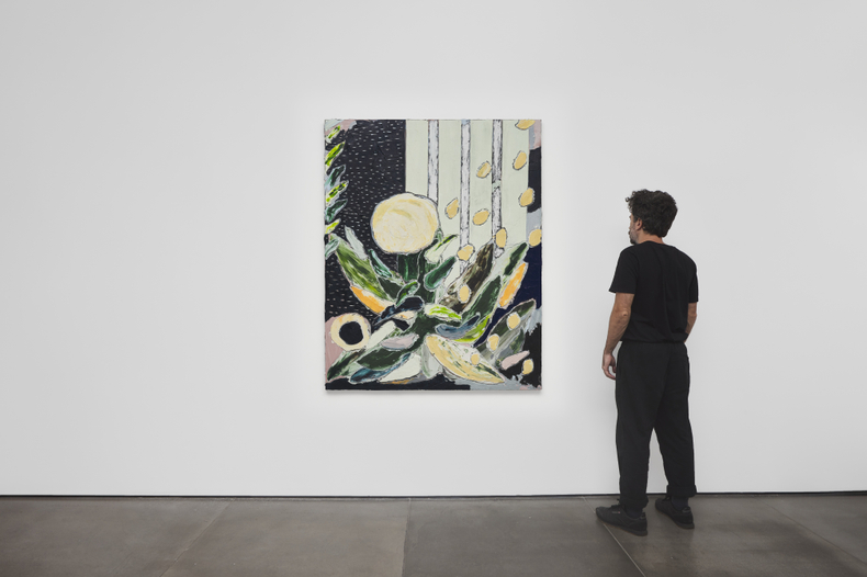 Manoela Medeiros Bicho-planta, 2024 tinta acrílica, massa acrílica, pigmento mineral e escavação sobre tela 150 x 120.5 x 5 cm