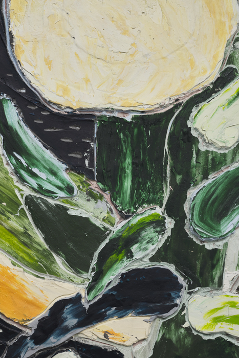 Manoela Medeiros Bicho-planta, 2024 tinta acrílica, massa acrílica, pigmento mineral e escavação sobre tela 150 x 120.5 x 5 cm