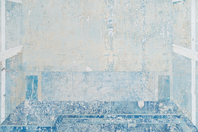 Daniel Senise Sem título (Capela Sistina) 2024 meio acrílico e resíduos sobre tecido em colagem sobre alumínio 200 x 200 x 5,5 cm