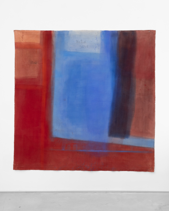 Karin Lambrecht Days 2024 pigmentos em resina acrílica, carvão e cobre sobre tela 180 x 180 cm