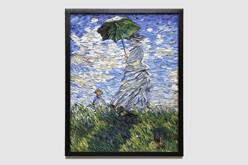 Vik Muniz Mulher com sombrinha, a partir de Claude Monet (série Brushstroke) 2025 impressão jato de tinta em papel archival ed 1/6 + 4 PA 160,7 x 127 cm