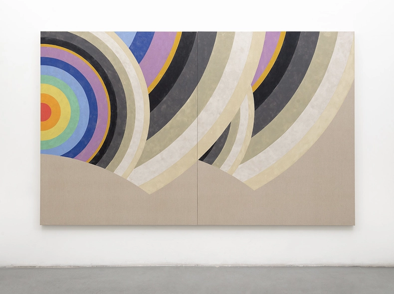 Jose D&aacute;vila The fact of constantly returning to the same point or situation 2025 Tinta vin&iacute;lica sobre linho loomstate duas pe&ccedil;as de 210 x 170 x 6 cm (cada) | 210 x 340 x 6 cm (total)