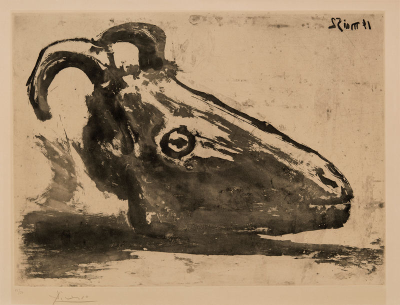 Pablo Picasso Le Crâne de Chèvre (Goat's Head), 1952 Aquatint, 18 5/8 x 25 1/4 in. (47.3 x 64.1 cm)