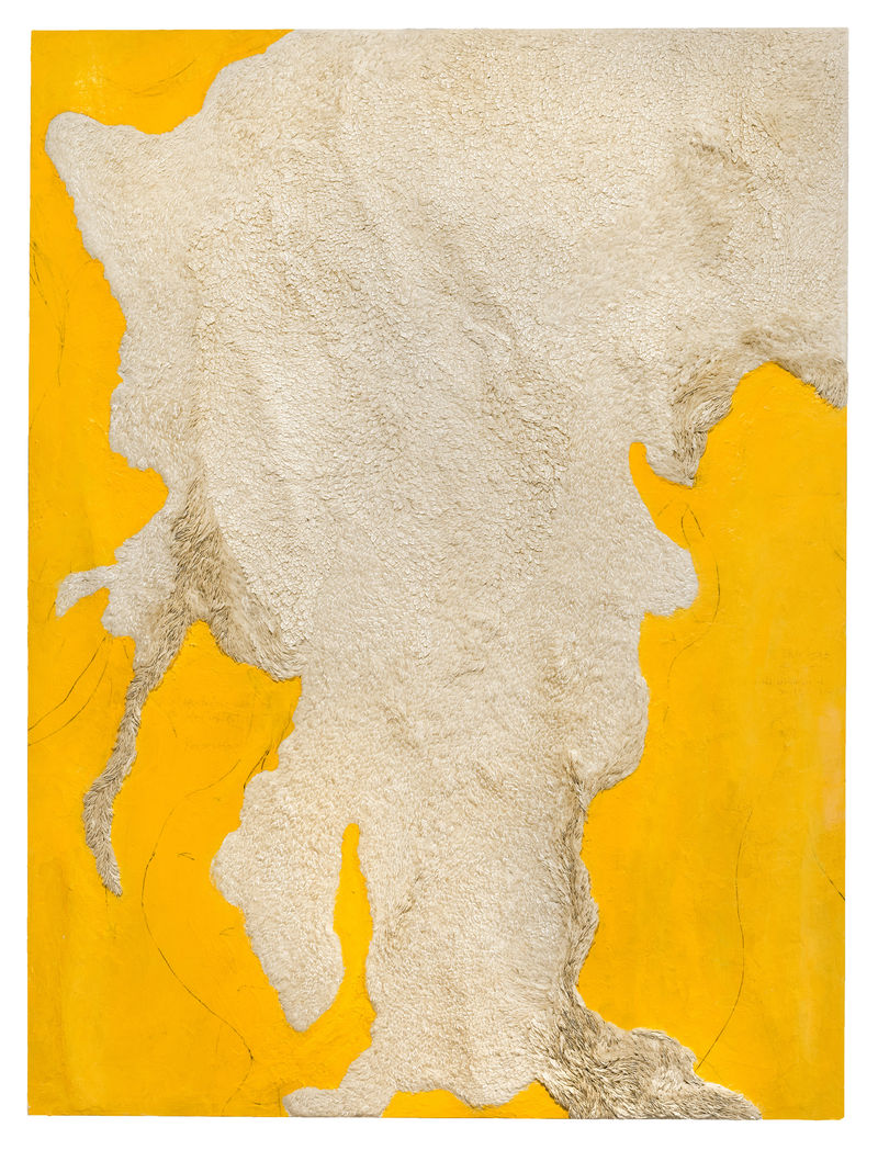 Hayoon Jay Lee Solemn Imaginings, 2021 Rice, modeling paste, and acrylic, 48 x 36 x 3 in. (121.9 x 91.4...