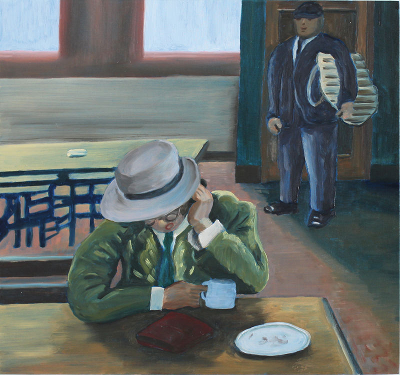 Hiroya Kurata Qp 34 Coffee shop, 2020 Oil on panel, 8 x 8 inches (20.3 x 20.3 cm)