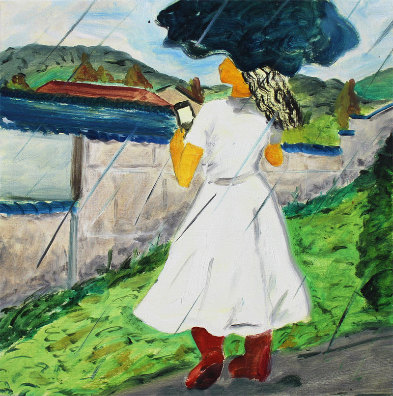 Hiroya Kurata In the rain, 2019 Oil on panel, 8 x 8 inches (20.3 x 20.3 cm)