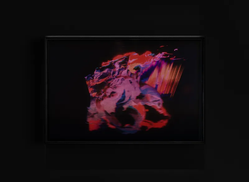 Agnieszka Kurant Risk Landscape (Gaza), 2024 Laser hologram on glass 9 7/8 x 11 3/4 in. (25 x 30 cm)