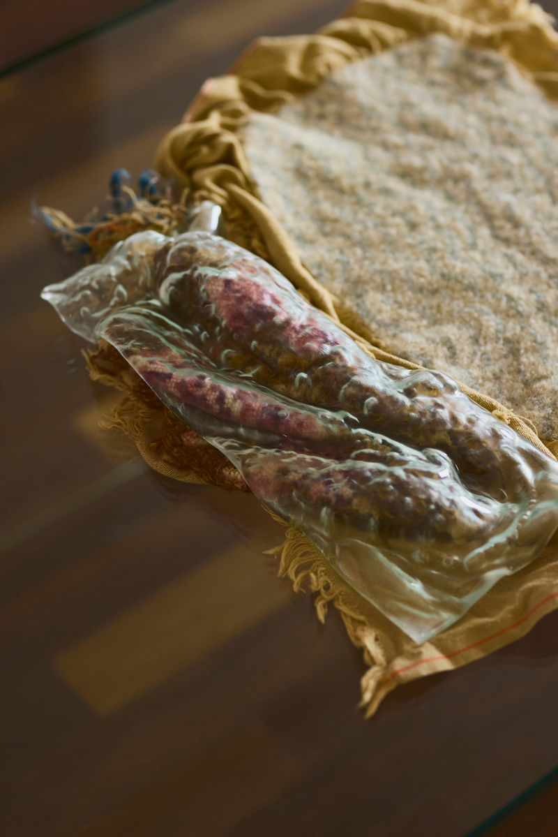 Edith Dekyndt You Became Crystalline, 2025 Molded glass on boiled canvas 21 5/8 x 21 5/8 x 2 1/2 in....