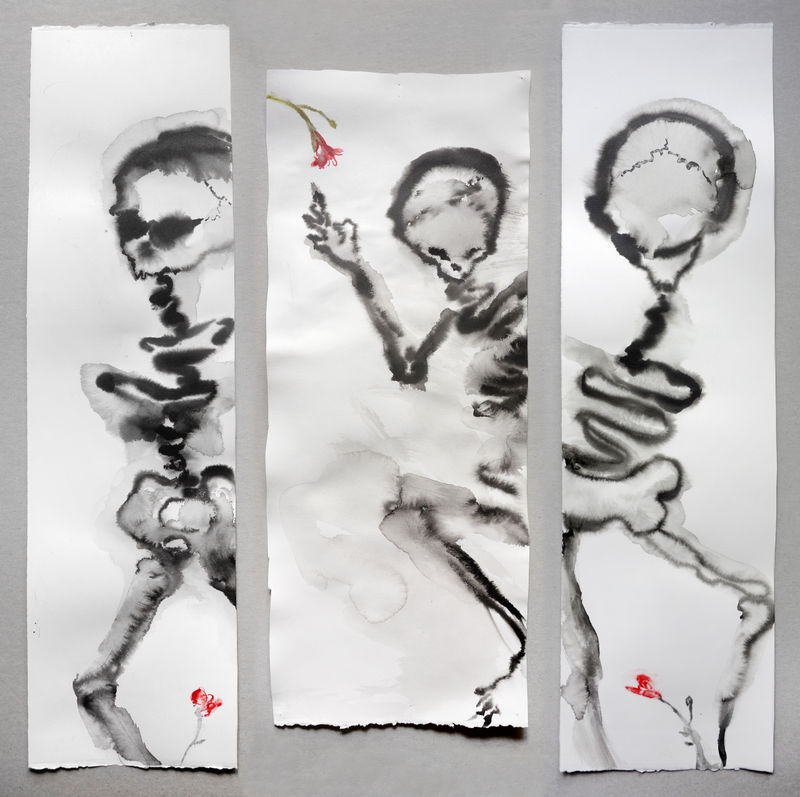 Annette Messager Squelettes fleur, 2020 Acrylic on paper 26 1/8 x 26 1/8 in. (66.5 x 66.5 cm)