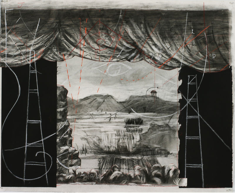 William Kentridge Drawing for 'Preparing the Flute', (Collage stage setting), 2005
