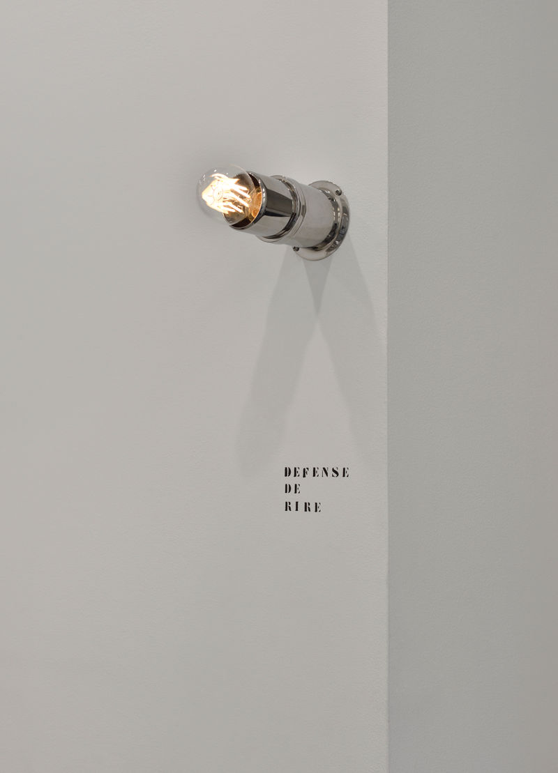 Gerard & Kelly Défense de rire, 2025 Lamp (Pailla Wall Lamp, design by Eileen Gray, 1927), bulb, stencil, acrylic, illumination...