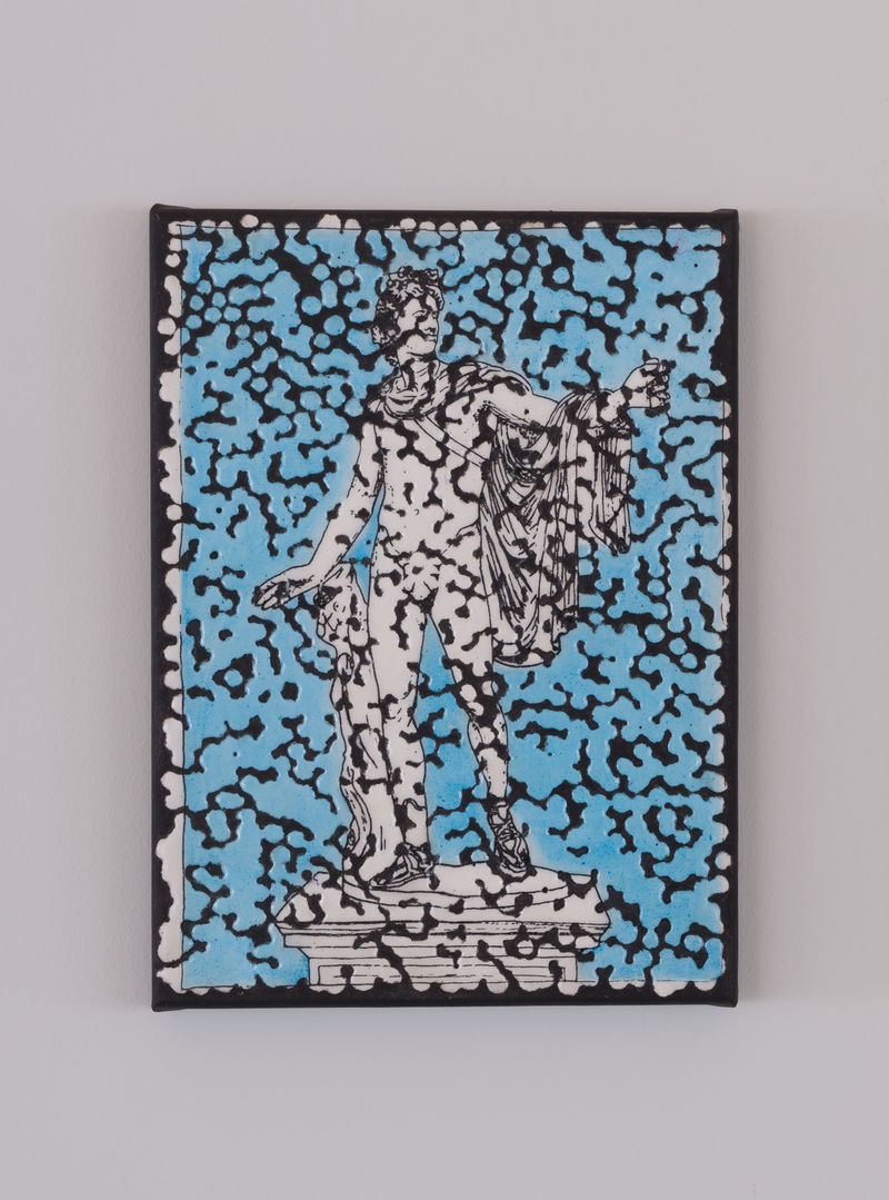 Daniel Boyd Untitled (TWBATBE), 2025 Oil, screen print, pastel and archival glue on canvas 12 x 8 5/8 in. (30.5...