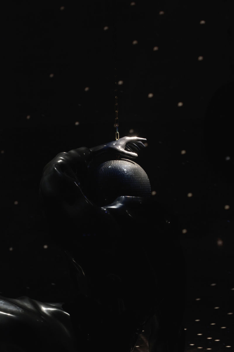 Gerard & Kelly Glory Hole, 2025 Polyester resin cast, automobile paint, gold leaf; disco ball, chain, motor Dimensions variable Sculpture:...