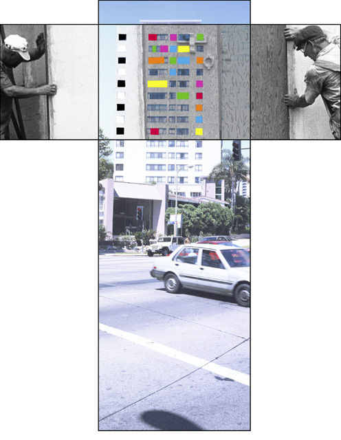 John Baldessari The Intersection Series: Two Workers Moving Scenery/High Rise Building, 2002