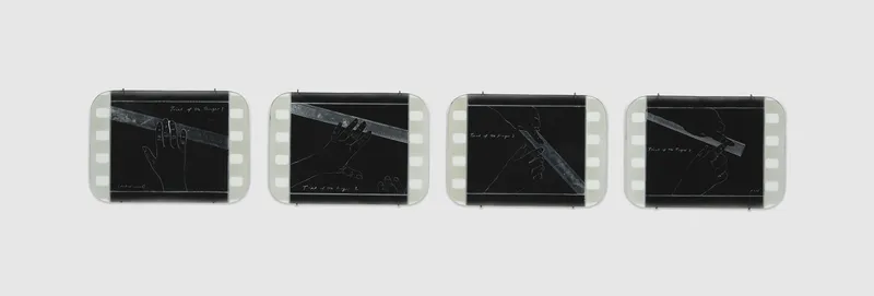 Tacita Dean Locomotive Drawings: Trial of the Finger 1-4, 2025 Enamel and mirror lacquer on found tarnished steam train windows...