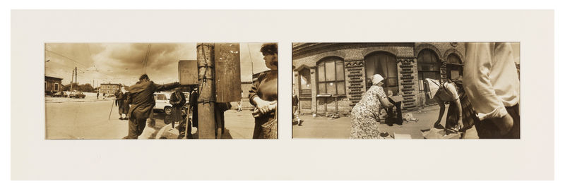 Boris Mikhailov By the Ground, 1991 Gelatin silver print, photomontage, toned Mat: 8 1/4 x 26 in. (21 x 66...