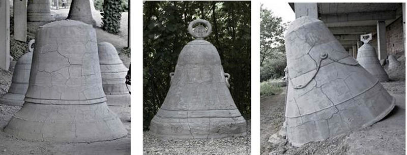 Adrián Villar Rojas From the series 'Return the World' (Bells, 2), 2012 3 parts, clay (unfired), cement, wood, metal 74...