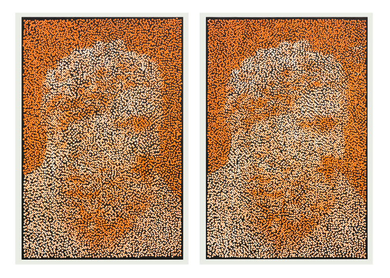 Daniel Boyd Untitled (RFVSFWS), Untitled (WWFMIKI), 2025 Oil, archival glue, screen print on canvas 36 x 24 in. (91.5 x...