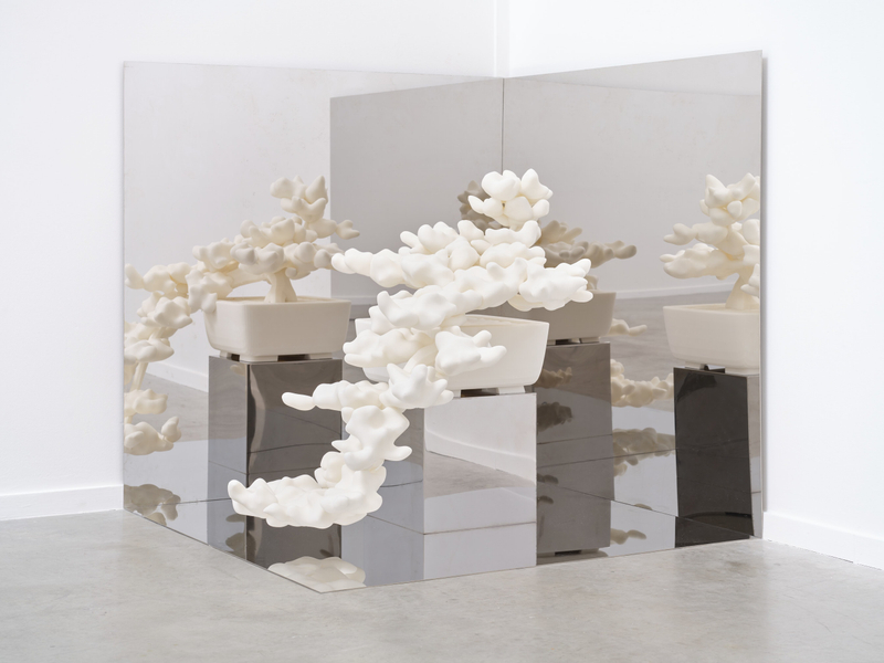 Rirkrit Tiravanija Untitled 2013 (indexical shadow no.1)2013-2017 Stainless steel base (3 x panels), 3D printed plastic (Bonsai Tree), stainless steel...