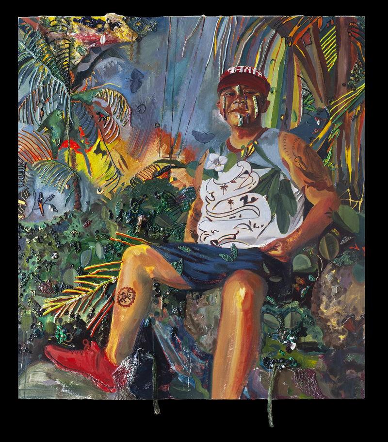 Gisela McDaniel Mina’lak, Continue2020 Oil on canvas, found object, resin, sound on USB 111.8 x 101.6 x 14 cm 44...