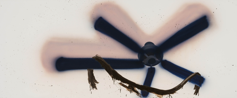 Tala Madani Fan Hang2021 Oil on linen 152.4 x 365.8 x 3.2 cm 60 x 144 x 1 1/4 in