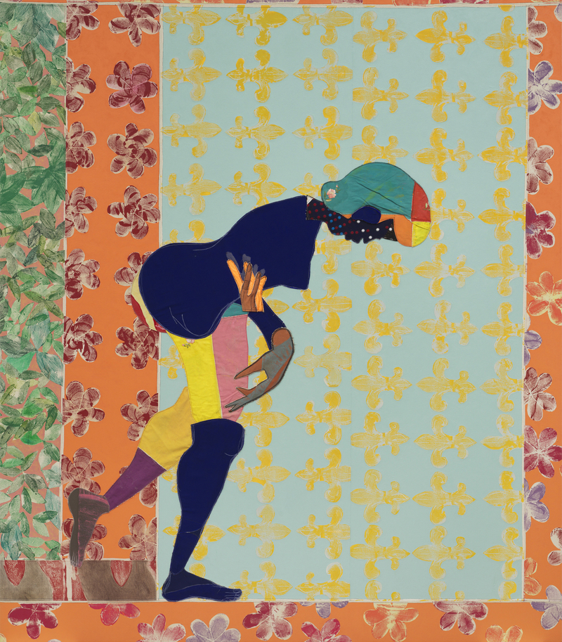 Tschabalala Self Submission2025 Acrylic paint, fabric, thread, coloured pencil, painted canvas on canvas 243.8 x 213.4 x 3.8 cm 96...