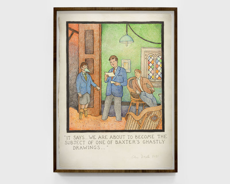 Glen Baxter 'It Says... We Are About to Become the Subjects of One of Baxter's Ghastly Drawings...', 2021