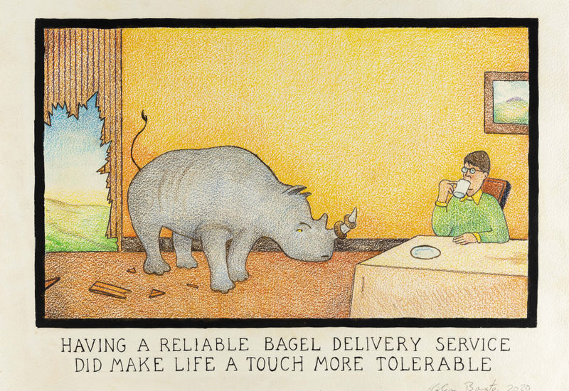 Glen Baxter Inexplicably Vermillion featured in FAD Magazine's Top 5 Art Exhibitions to see in Mayfair and Fitzrovia