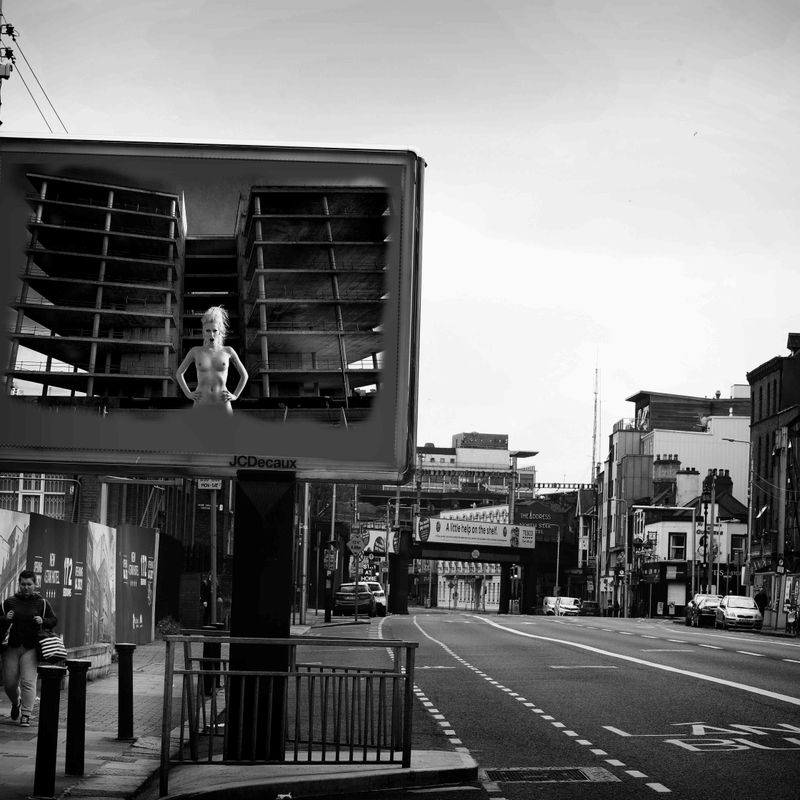 <p>During the Covid - 19 First Lockdown in Dublin City, Ireland,  a virtual image on an advertising billboard, in a city street.</p><p>Images from Eamonn Farrell's The Naked City Virtual Exhibition for Dublin Culture Night 2020.</p>