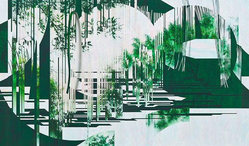 이상덕 Lee Sang Deok  오후  2024  90.9x290.8cm 4pcs  장지에 먹, 혼합채색, 콜라주