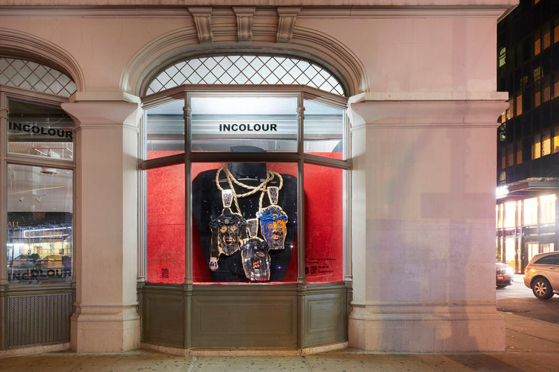 Aaron Fowler The Commission, 2023 Car hoods, bumpers, lights, velvet, wood, oil paint, rope, fitted caps, mirror, gold leaf, acrylic paint, hair, resin Dimensions Variable