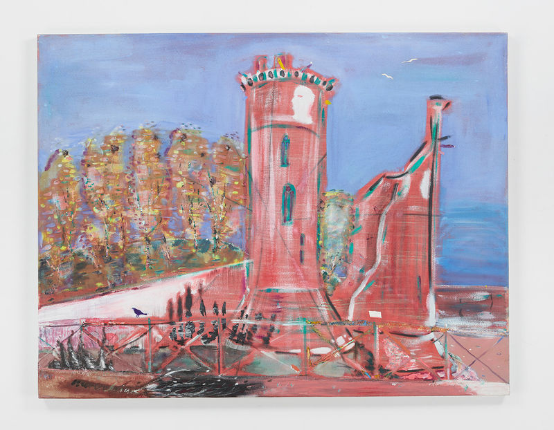 Merlin James Castle (Red), 1983-1985 Acrylic and mixed media on canvas 46 x 60 inches (116.8 x 152.4 cm)