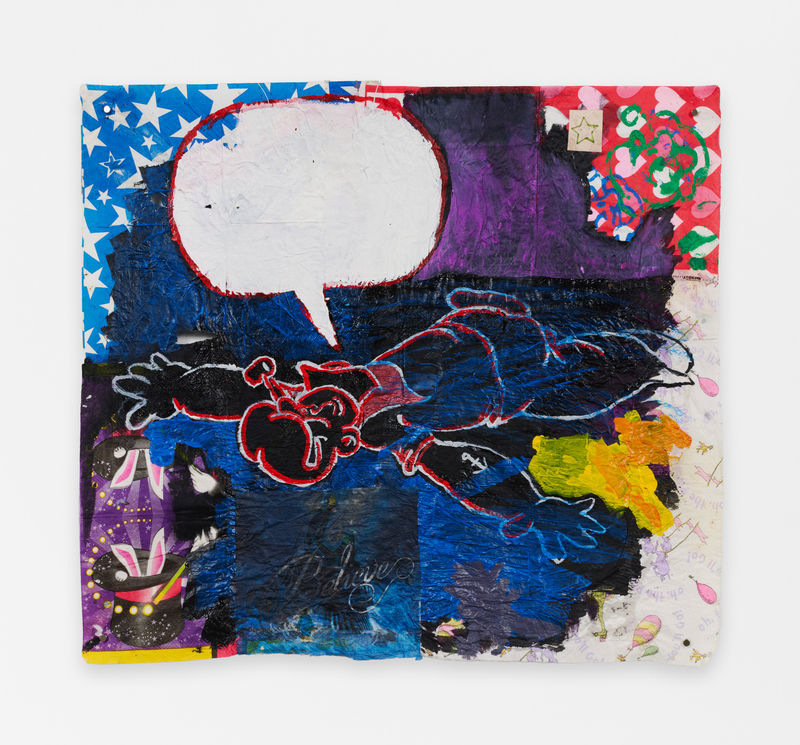 Elzie Williams In the pursuit of happyness, who can I run to?, 2025 Acrylic and ink on arranged napkins 19 x 21 inches (48.3 x 53.3 cm)