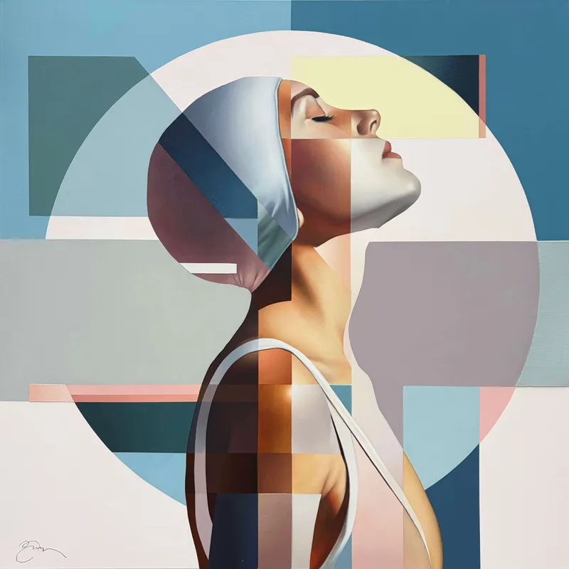 Damien Bassez, Femme au bonnet rose, bleu et blanc / Bather in a pink, blue and white cap, 2026