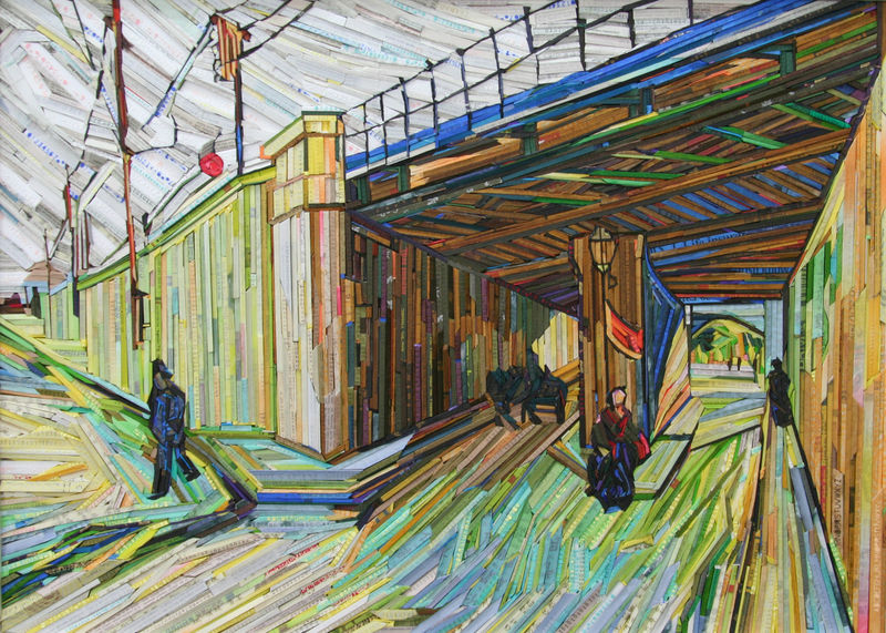 Kyuhak Lee Monument- Railway Bridge Mixed media on board 23 7/8 x 35 7/8 in