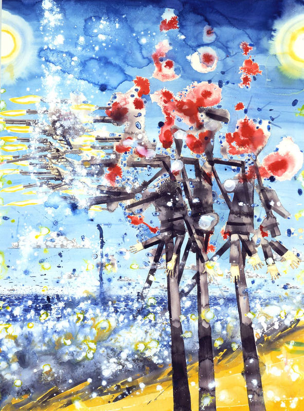 Barnaby Furnas Untitled (Suicide), 2003 Watercolor and urethane on paper 46 1/2 x 34 inches