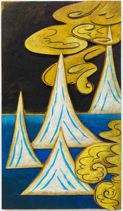 Alejandra Venegas Paisaje #25, 2019 Machiche wood carving, gouache and wax 45 × 25.5 × 1.2 cm