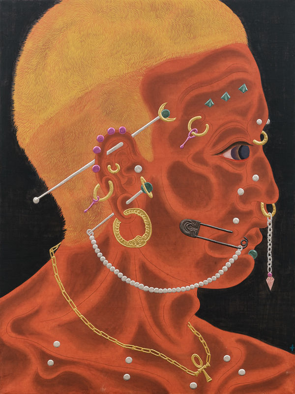 曾建穎 Tseng ChienYing 天體系 Metaphysics, 2022 雲肌麻紙、墨、礦物顏料、金箔、銀箔、黑箔、親和箔 ink, mineral pigments, black foil, gold foil, sliver foil and colored silver foil on kumohada linen paper 120 x 90 cm